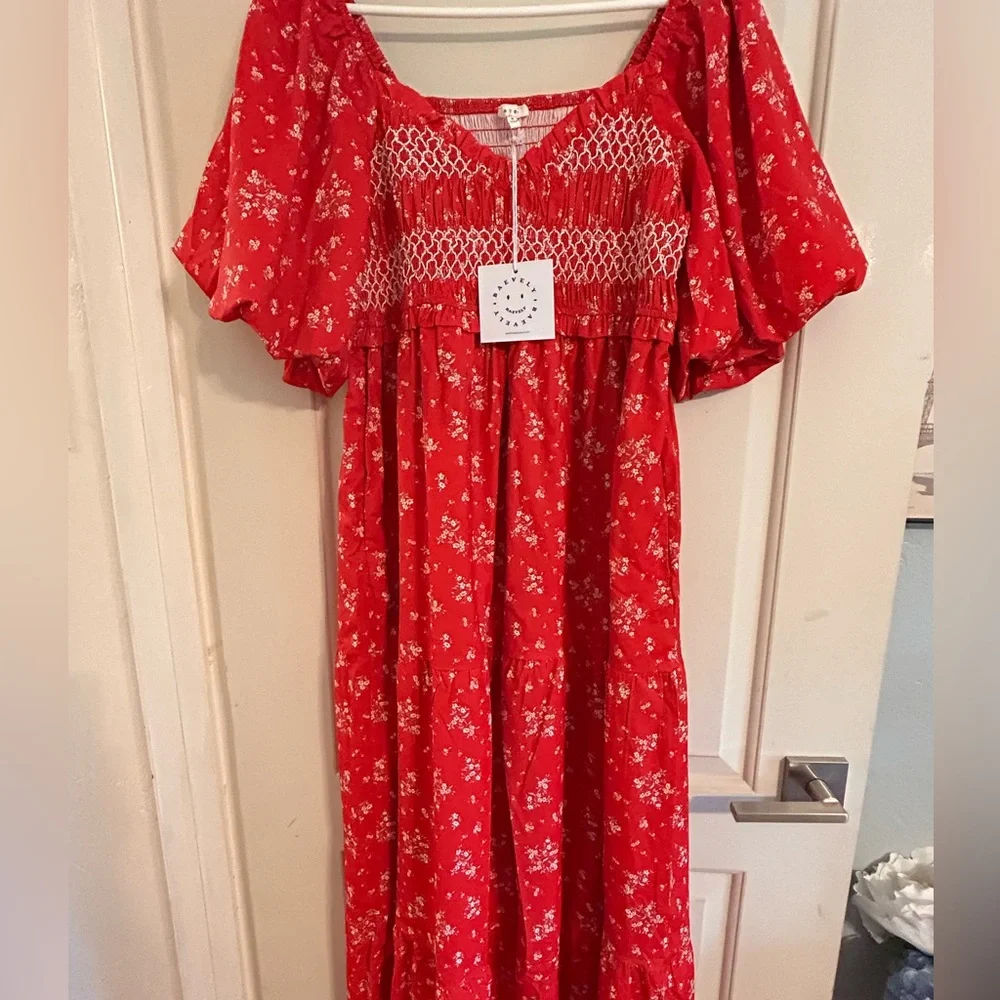NWT Baevely Floral Smocked Midi/Maxi Puff Dress - Picture 12 of 15